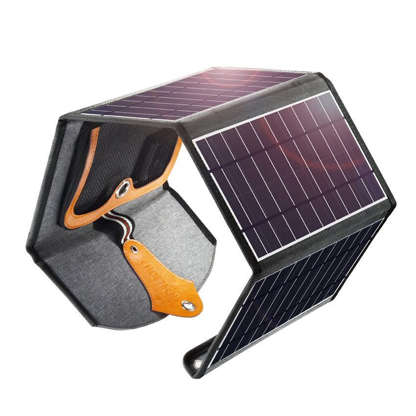 CHOETECH SC005 22W Three Panels Solar Charger  Dual USB(5V/4A Max Overall), Portable Waterproof Solar Panels Phone Charger Compatible With Phone 15, iPad, Samsung Galaxy, LG, Google Pixel And More